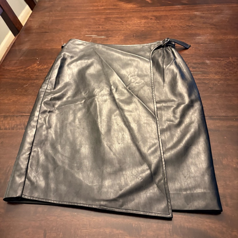 Black Faux Leather Wrap Skirt